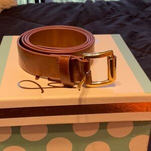 Brown Leather Belt with Gold Buckle